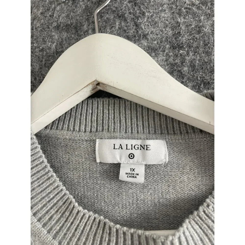 La Ligne Target Sweater Women 1X Gray Striped Cashmere Blend Pulover Crop N275